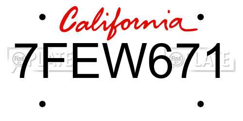 7FEW671 California License Plate