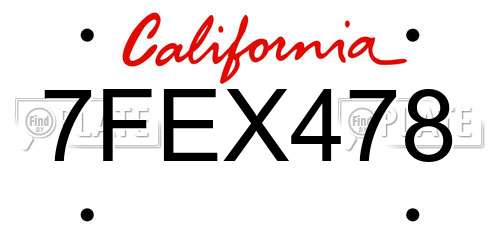 7FEX478 California License Plate