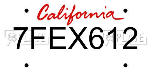 7FEX612 California License Plate