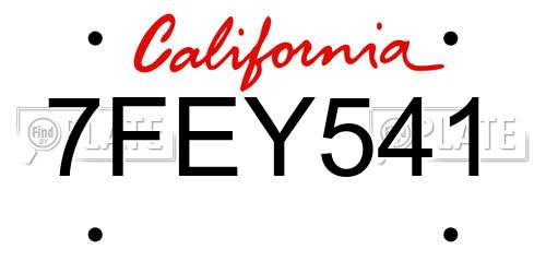 7FEY541 California License Plate