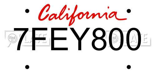 7FEY800 California License Plate