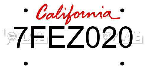 7FEZ020 California License Plate
