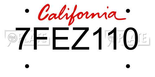 7FEZ110 California License Plate