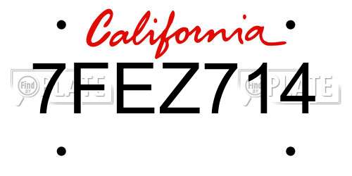 7FEZ714 California License Plate