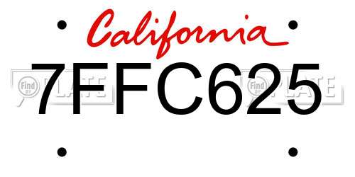 7FFC625 California License Plate