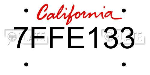 7FFE133 California License Plate