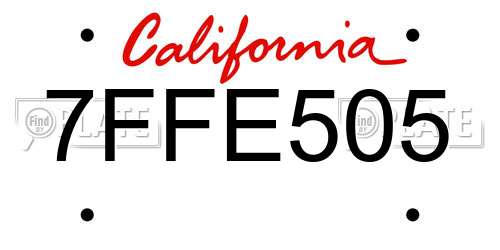 7FFE505 California License Plate