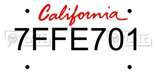 7FFE701 California License Plate