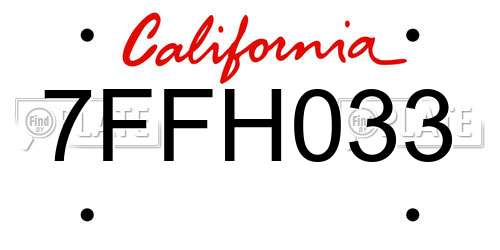 7FFH033 California License Plate