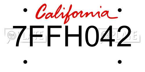 7FFH042 California License Plate
