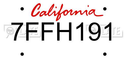 7FFH191 California License Plate