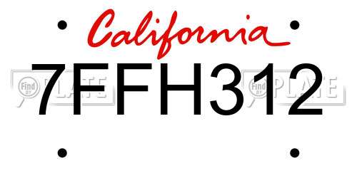 7FFH312 California License Plate