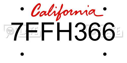 7FFH366 California License Plate