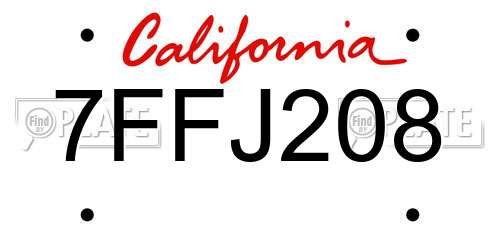 7FFJ208 California License Plate