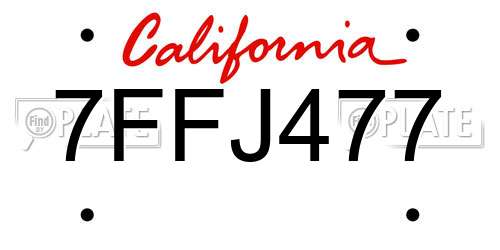 7FFJ477 California License Plate