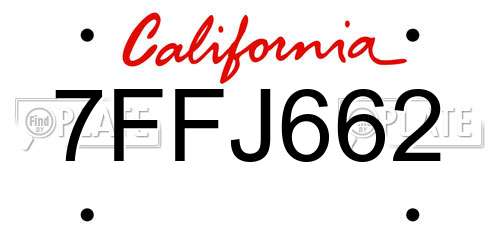 7FFJ662 California License Plate