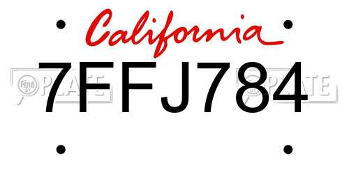 7FFJ784 California License Plate