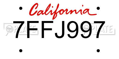 7FFJ997 California License Plate