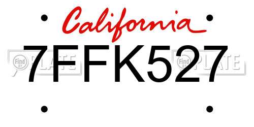 7FFK527 California License Plate