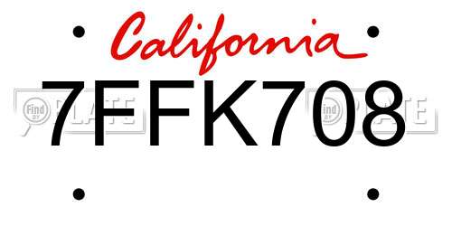 7FFK708 California License Plate