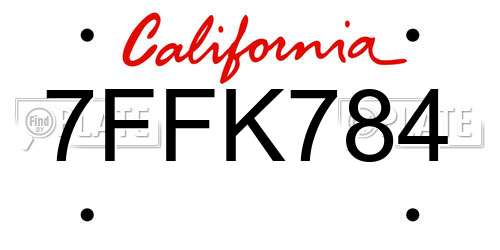 7FFK784 California License Plate