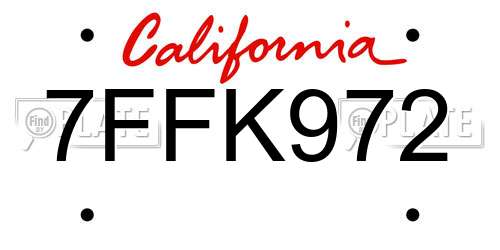 7FFK972 California License Plate