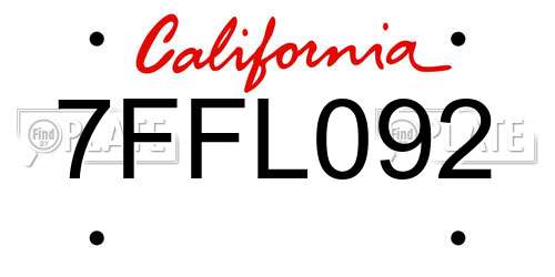 7FFL092 California License Plate