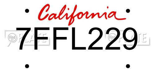 7FFL229 California License Plate