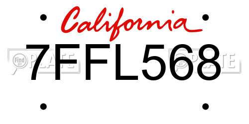 7FFL568 California License Plate
