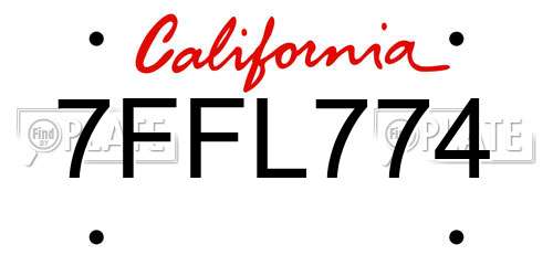 7FFL774 California License Plate