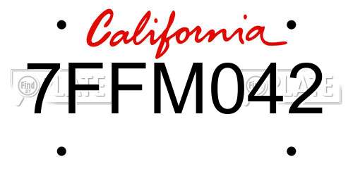 7FFM042 California License Plate
