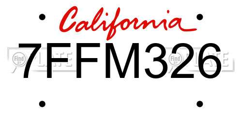 7FFM326 California License Plate
