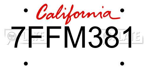 7FFM381 California License Plate