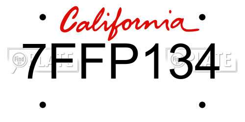 7FFP134 California License Plate