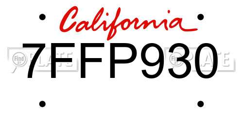 7FFP930 California License Plate