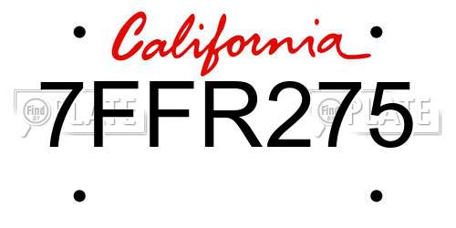 7FFR275 California License Plate