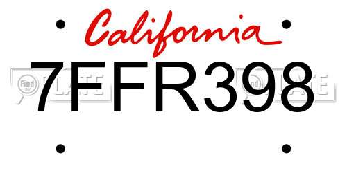 7FFR398 California License Plate