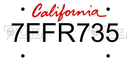 7FFR735 California License Plate