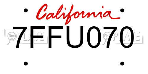 7FFU070 California License Plate