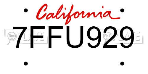 7FFU929 California License Plate