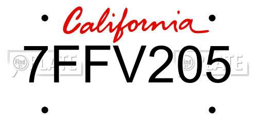 7FFV205 California License Plate