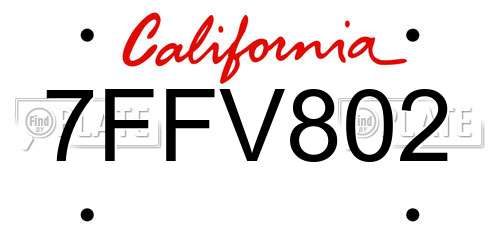7FFV802 California License Plate