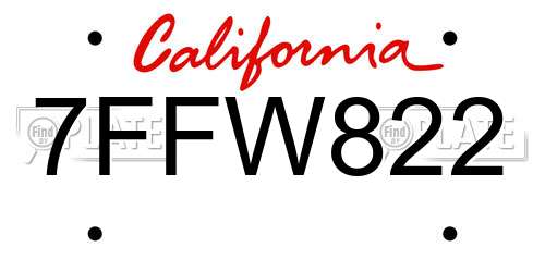 7FFW822 California License Plate