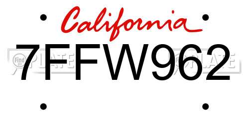 7FFW962 California License Plate