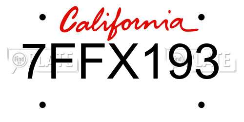 7FFX193 California License Plate