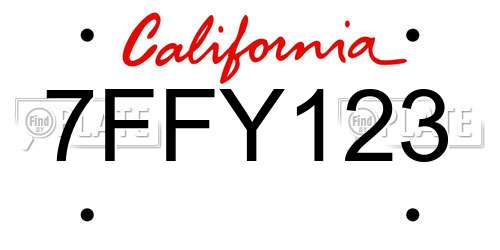 7FFY123 California License Plate