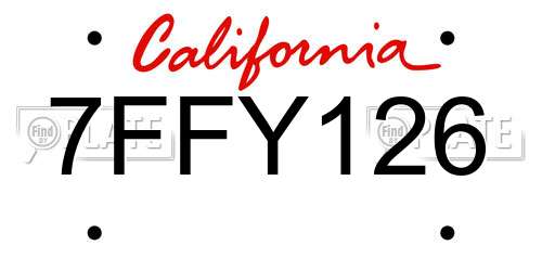 7FFY126 California License Plate