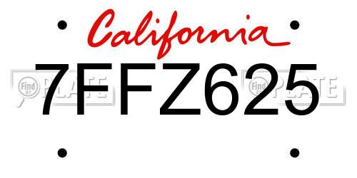 7FFZ625 California License Plate