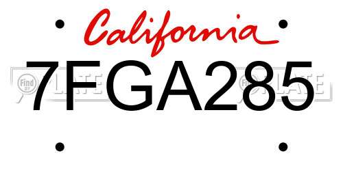 7FGA285 California License Plate