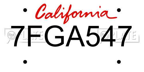 7FGA547 California License Plate